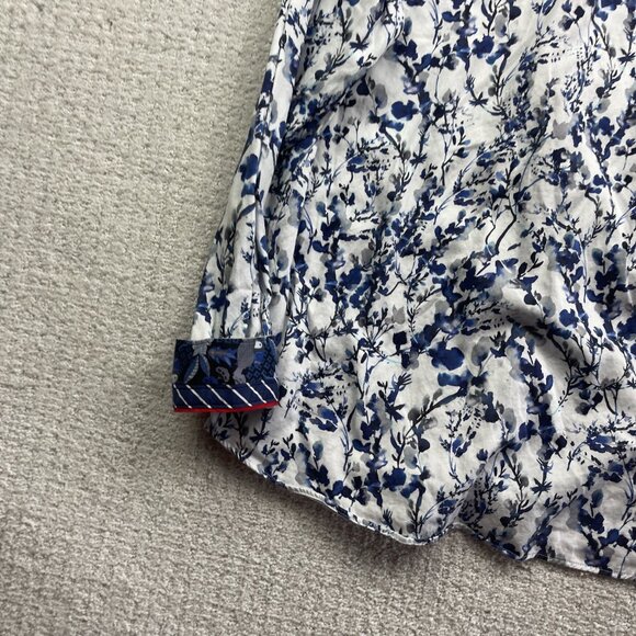 Au Noir Shirt Men Sz 4 Button Up Funky Watercolor Floral Nature AOP Blue Boho - Picture 11 of 13